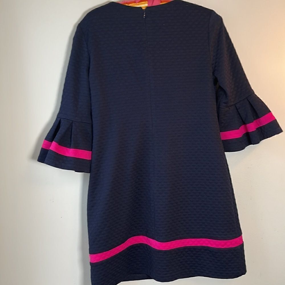 EUC Eliza J Navy Quilted Dress Flare Sleeves Pink Details 8P - Picture 7 of 10
